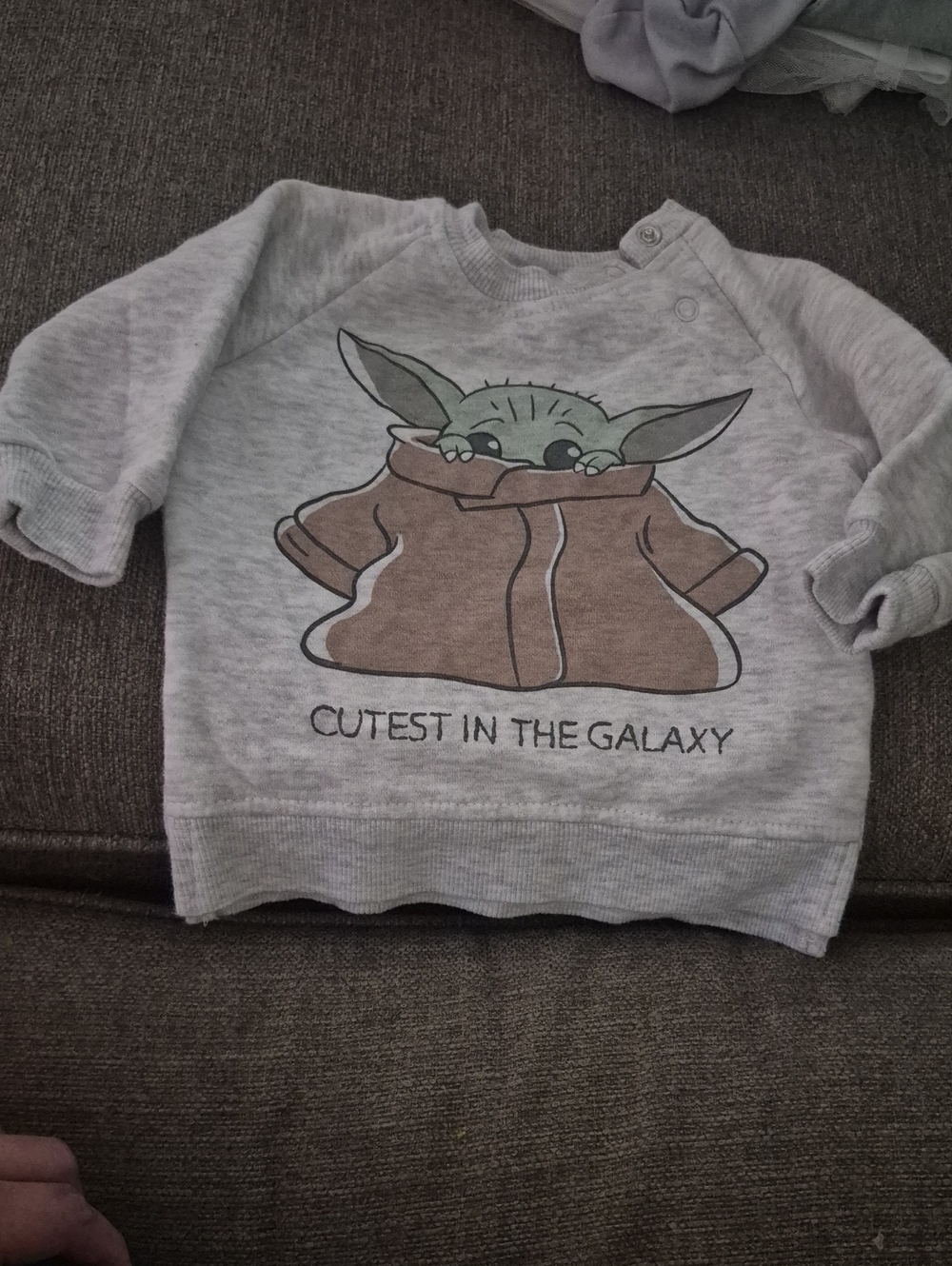 Star Wars Grey Baby Sweatshirt with Green Character and Brown Jacket Graphic